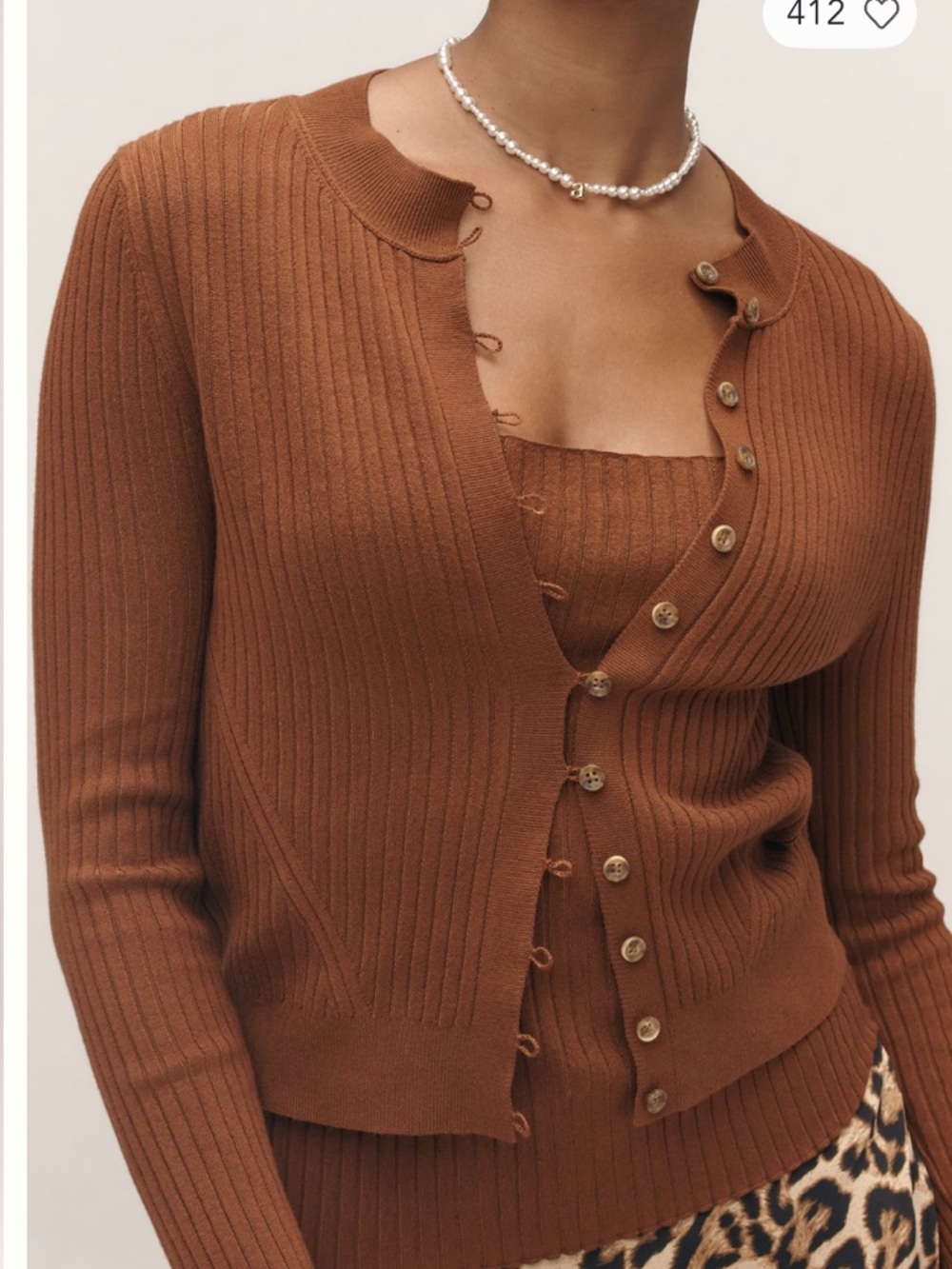 Maeve Brown Ribbed Button Cardigan